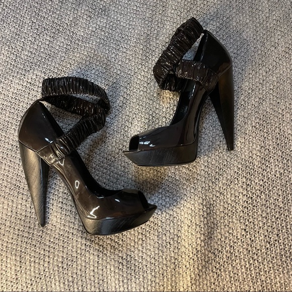 Burberry Prorsum brown cross cross ruched platform heels 39.5 - Picture 6 of 14